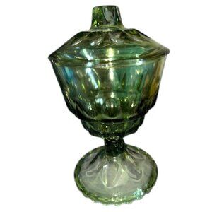 Vintage Reflection Green Hazel Atlas Footed Candy Dish
